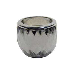 Inox Women's Polished Stainless Steel Ring with Smoke Stone Accent, Size 7